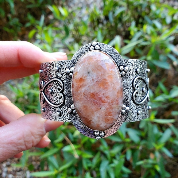 New Sunstone 925 Silver Cuff Bracelet. - Picture 8 of 15